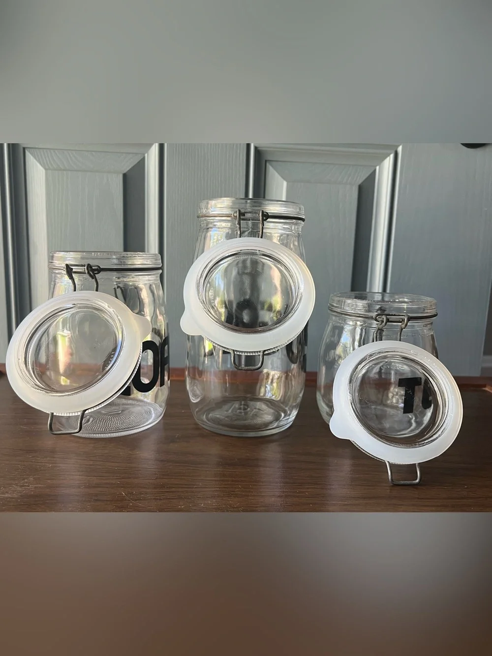 Vintage (Carlton) Glass Storage Jars -  Coffee 1L, Sugar 1.5L, Tea 3/4L